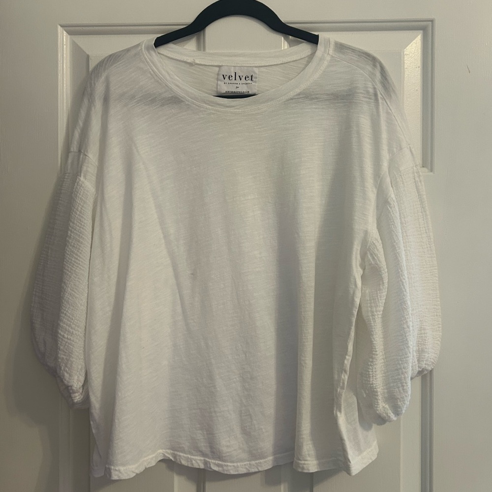 Anthropologie Velvet by Graham and Spencer for White Balloon Sleeve Blouse